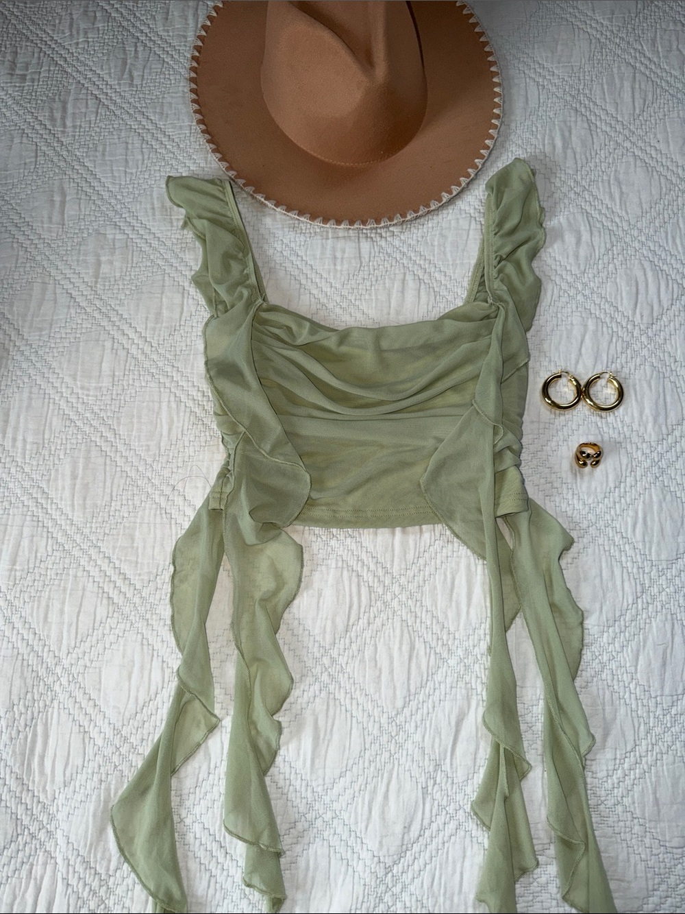 Sheer Sage Ruffle Tie-Front Crop Top - Women